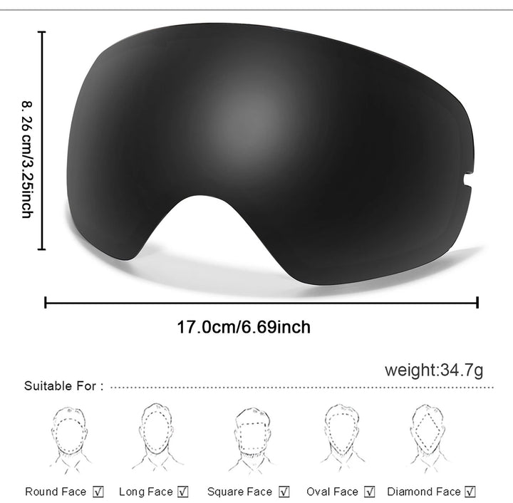 Premium Ski Goggles – Large Comma Spherical Design, Double-Layer Anti-Fog Lens, Winter Cycling & Sled Sports Glasses, Wide Field of View, Suitable for Myopia