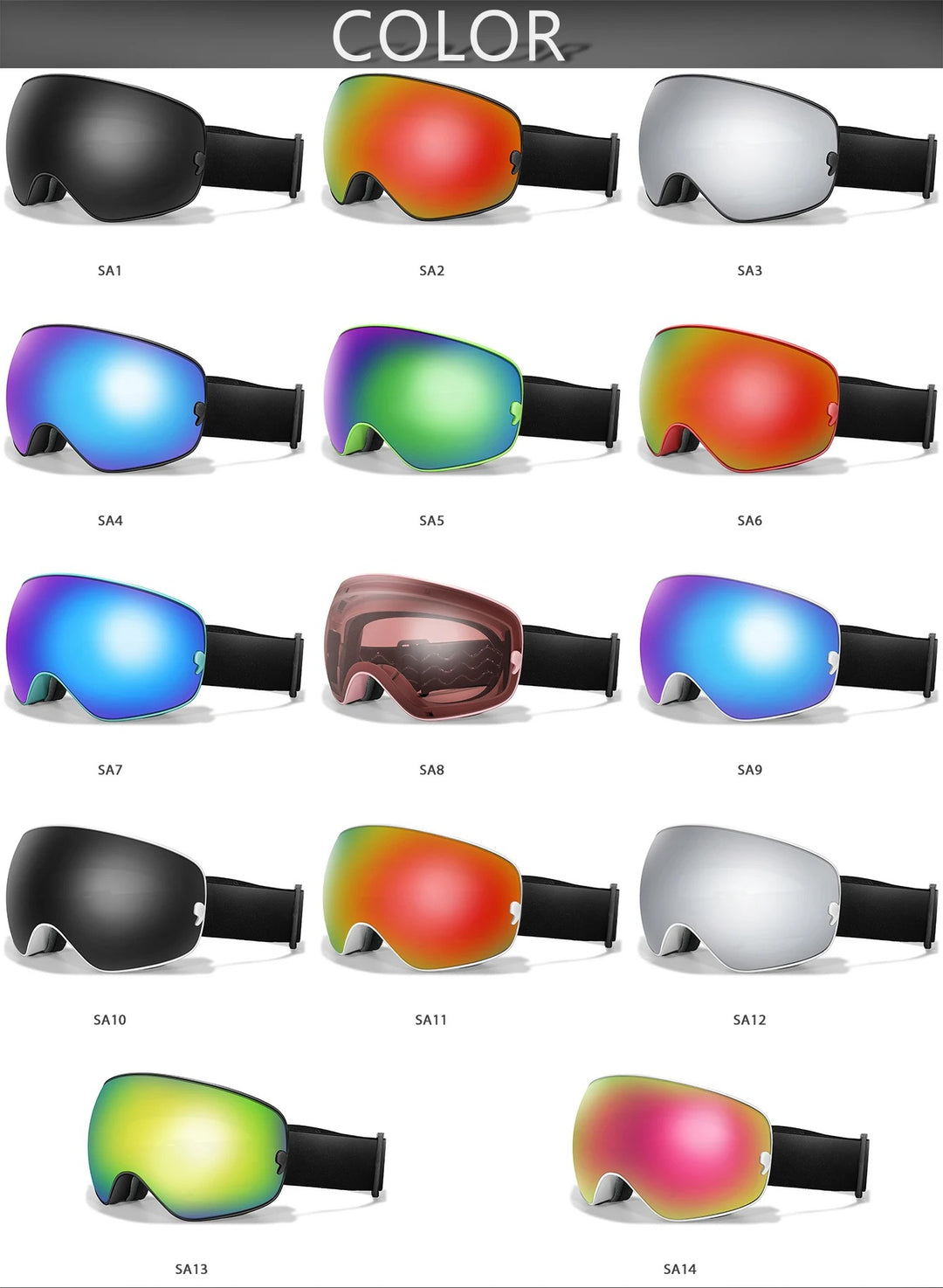 Premium Ski Goggles – Large Comma Spherical Design, Double-Layer Anti-Fog Lens, Winter Cycling & Sled Sports Glasses, Wide Field of View, Suitable for Myopia